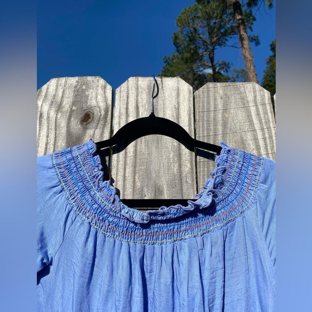 Velvet Torch with colorful Smocked neckline and sleeves Sz S - Picture 3 of 6